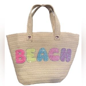 Miss Gwen’s OMG Woven Beach Bag With Sparkling “BEACH” letters  New Without Tag